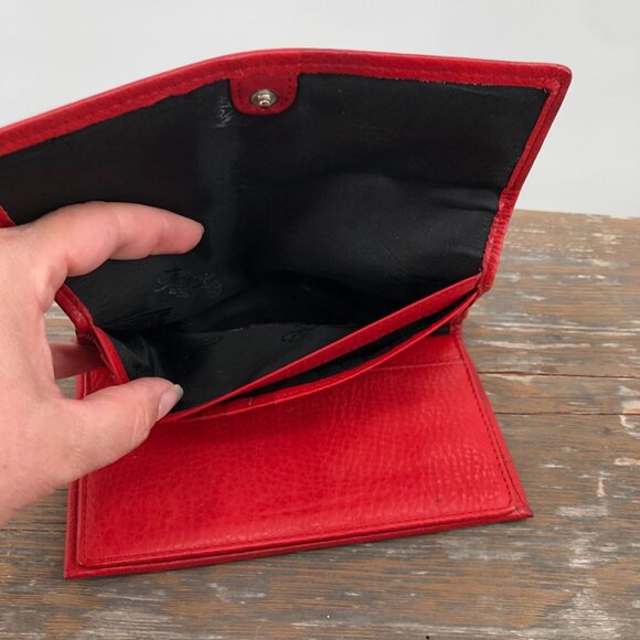 Vintage Fossil Genuine Leather Tri-Fold Checkbook Wallet Red - Picture 4 of 12
